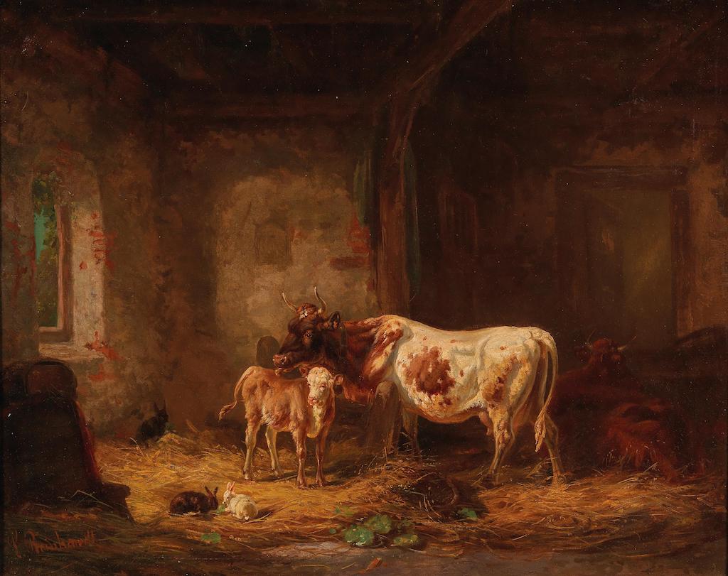 Cows and Rabbits in the Barn (Louis Reinhardt)